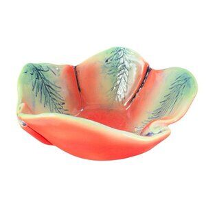 Vintage Hand Made Studio Art Pottery Dish Bowl Centerpiece Folded Edges Marked